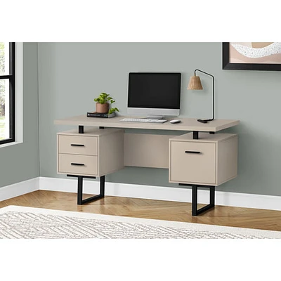 Bureau d'ordinateur flottant avec 3 tiroirs de 60 po de largeur de Monarch - Noyer