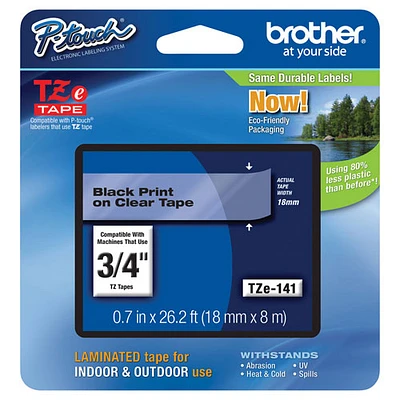 Ruban plastifié de 18 mm noir sur transparent P-Touch de Brother (TZE141)