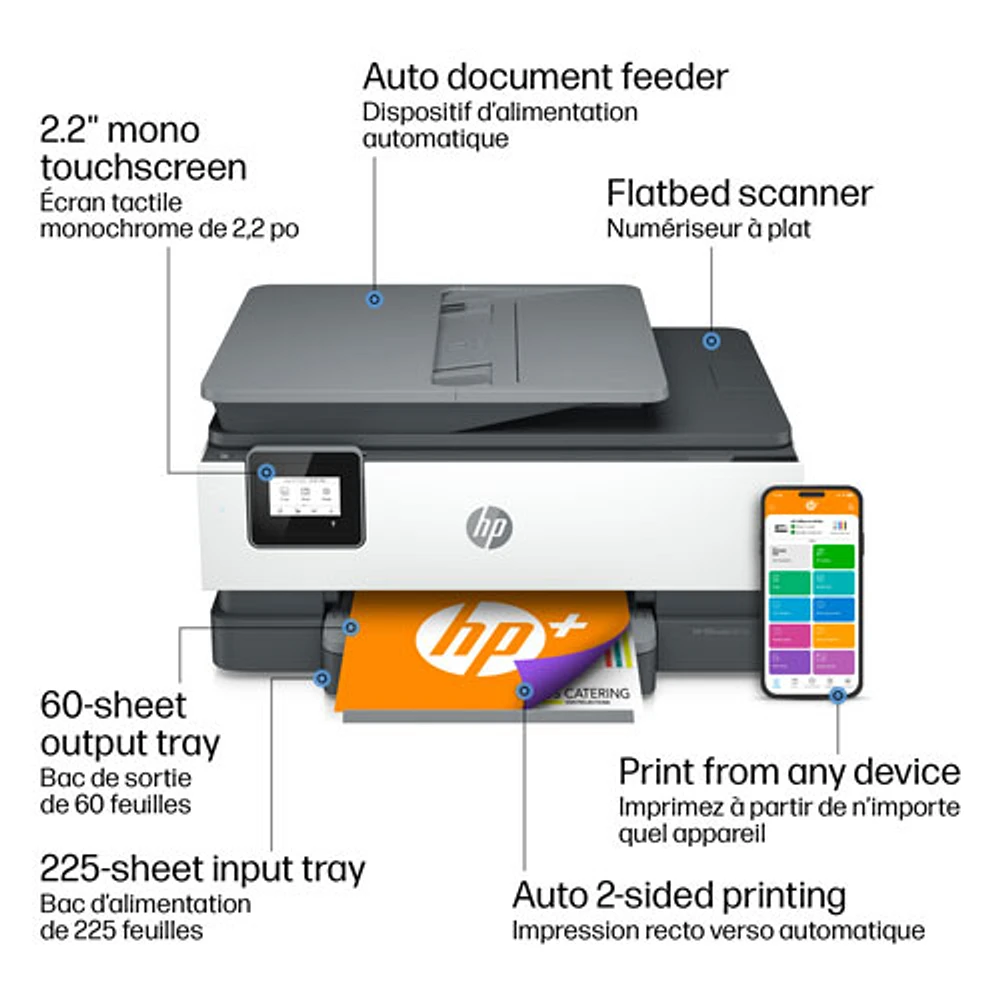 Imprimante à jet d'encre tout-en-un sans fil OfficeJet 8015e de HP - Essai de 6 mois de Instant Ink de HP inclus*