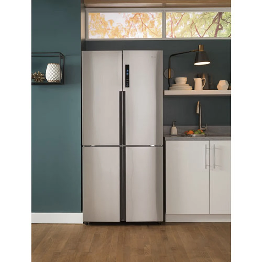 Haier 33" 16.4 Cu. Ft. 4-Door French Door Refrigerator (QHE16HYPFS) - Stainless Steel