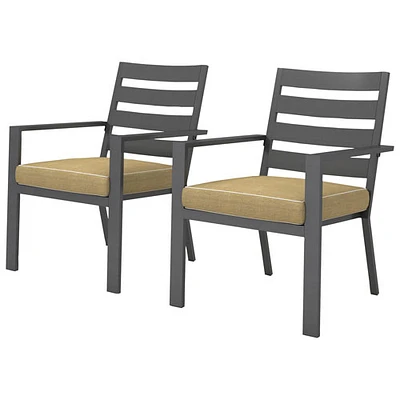 Portofino Powder Coated Aluminum Outdoor Dining Chair - Set of 2 - Grey Frames / Beige Cushions