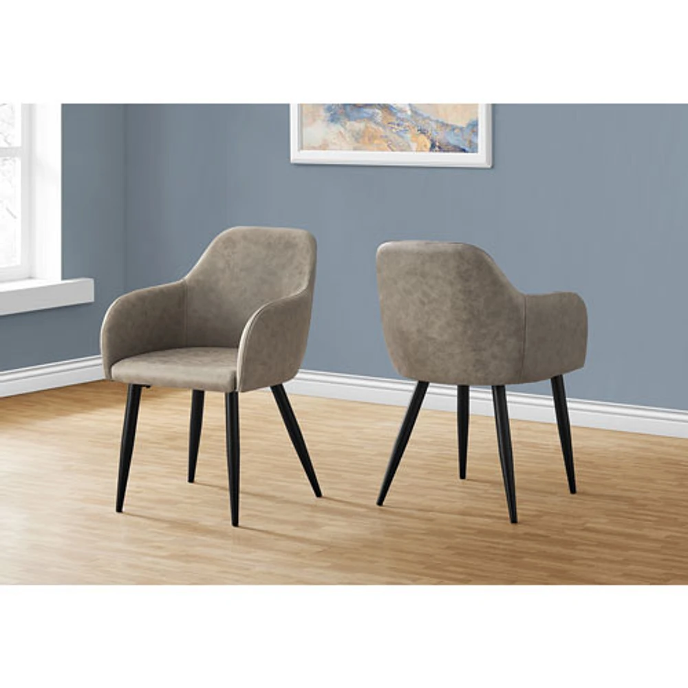 Chaise de salle à manger contemporaine à accoudoirs en similicuir Monarch - Ensemble de 2 - Taupe