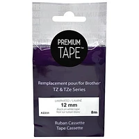 Cassette de ruban laminé noir sur blanc de 12 mm Premium Tone pour TZ et TZe de Brother