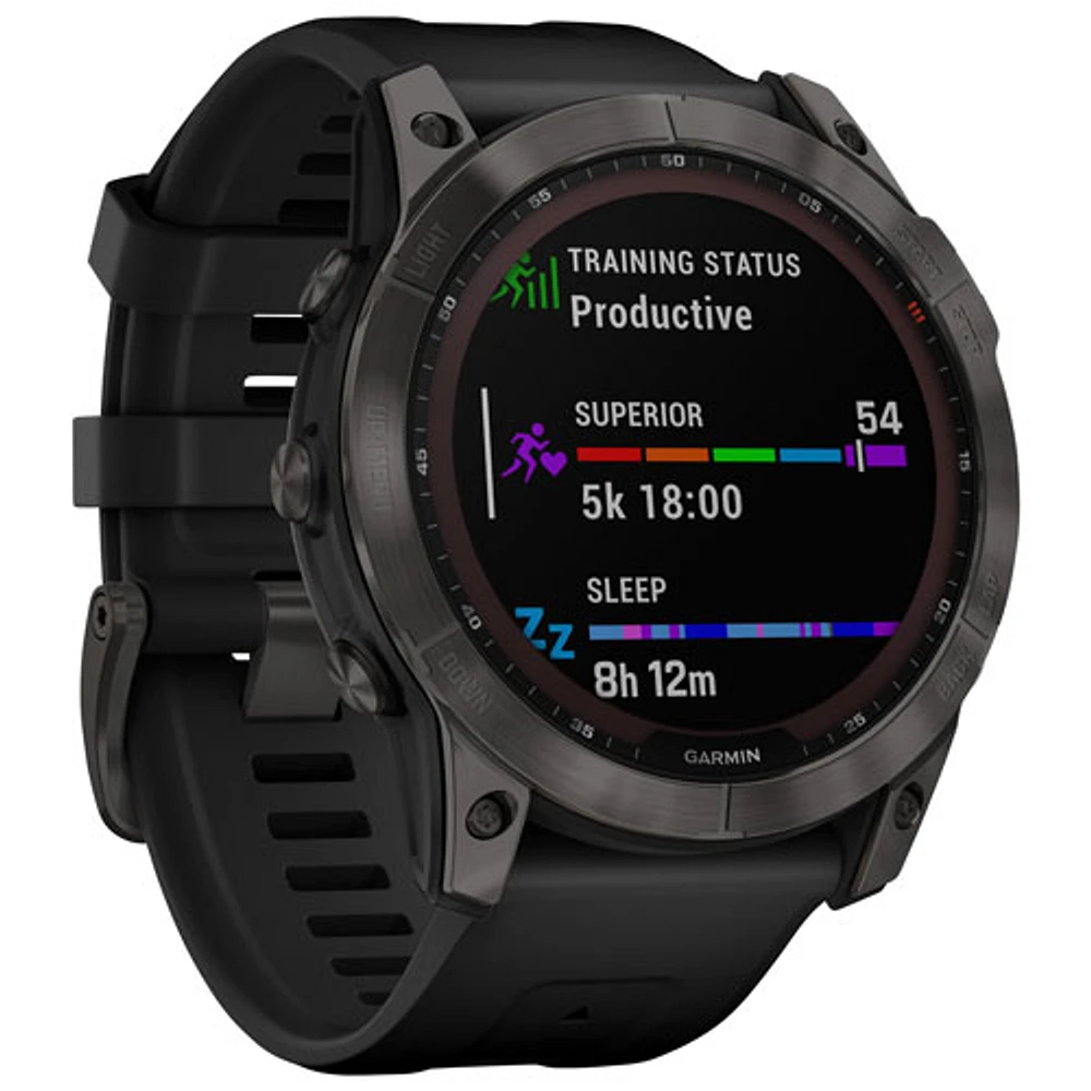 Montre intelligente multisport Bluetooth de 51 mm fēnix 7X Sapphire Solar de Garmin - Gris carbone/Noir/Dos titane