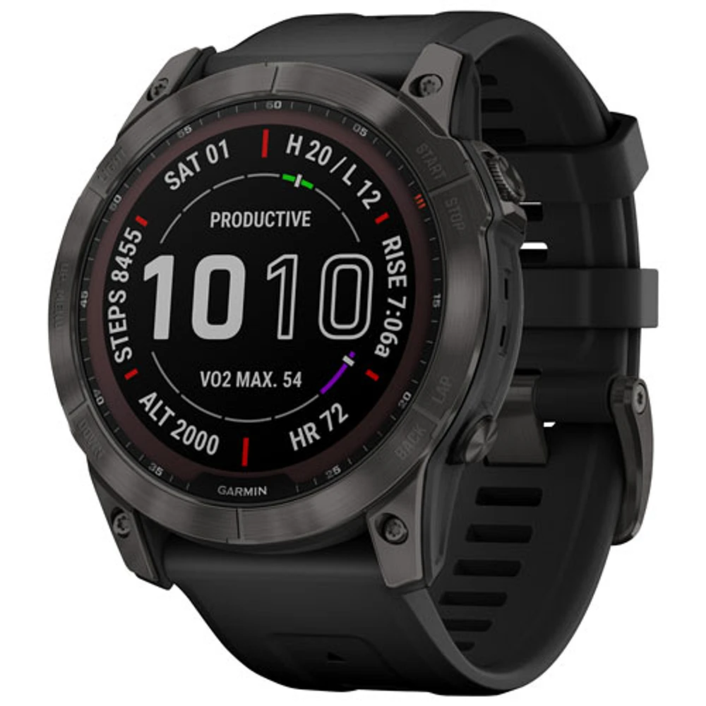 Montre intelligente multisport Bluetooth de 51 mm fēnix 7X Sapphire Solar de Garmin - Gris carbone/Noir/Dos titane