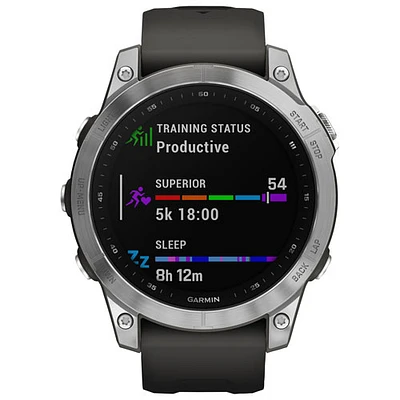 Montre intelligente multisport Bluetooth de 47 mm fēnix 7 de Garmin - Argenté/Graphite/Dos métal