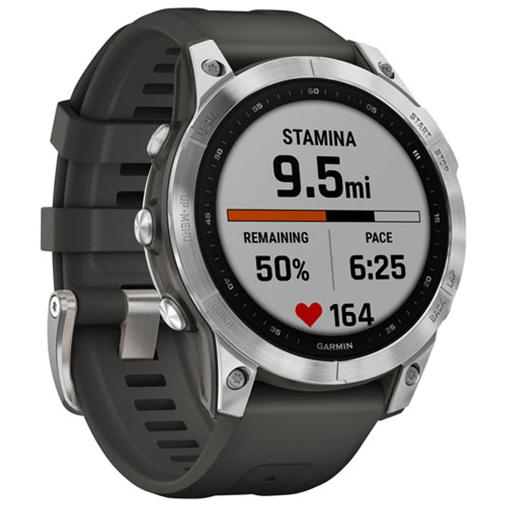 Montre intelligente multisport Bluetooth de 47 mm fēnix 7 de Garmin - Argenté/Graphite/Dos métal