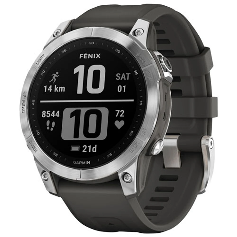 Montre intelligente multisport Bluetooth de 47 mm fēnix 7 de Garmin - Argenté/Graphite/Dos métal