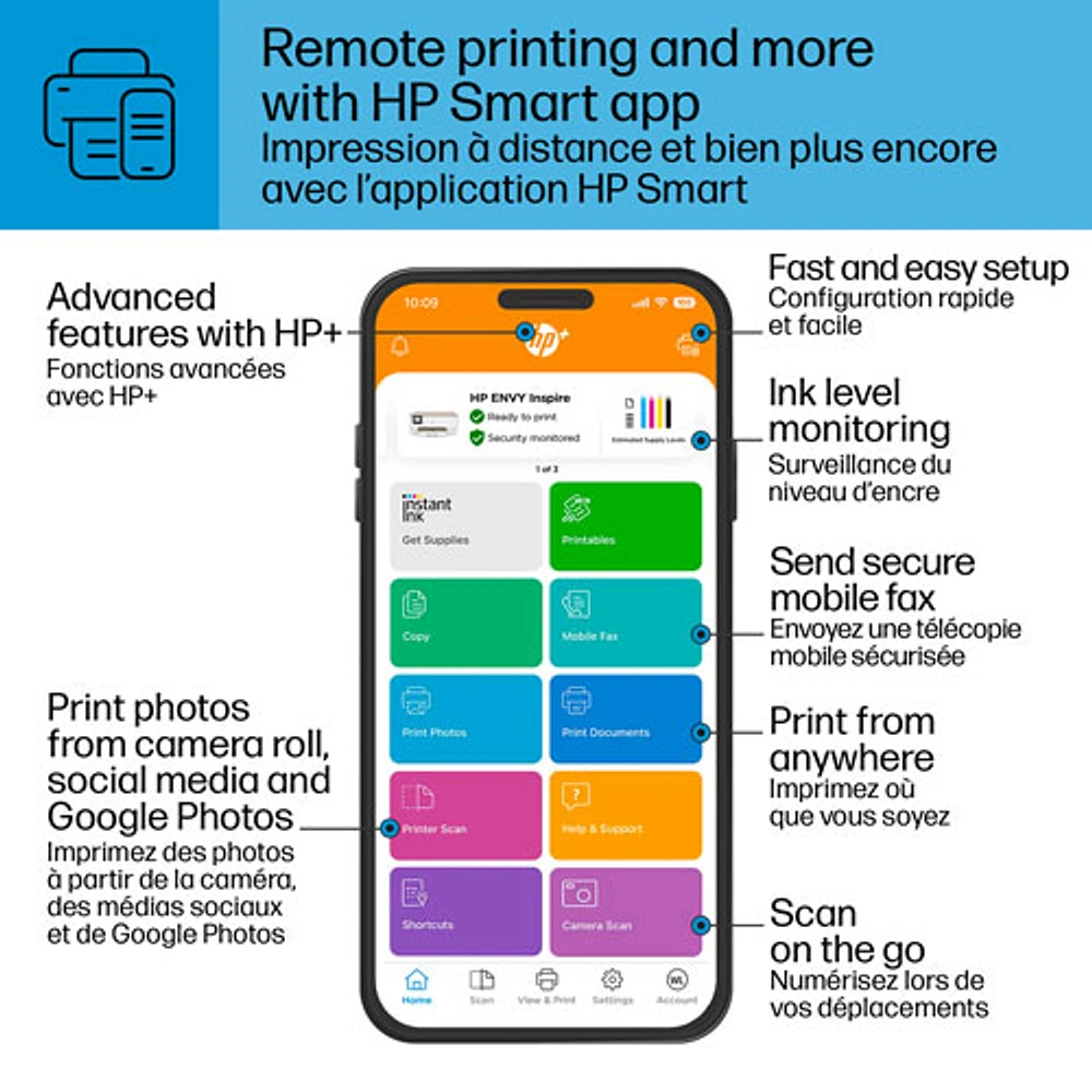 Imprimante à jet d'encre tout-en-un sans fil ENVY Inspire 7255e de HP - Essai de 3 mois de Instant Ink de HP inclus*