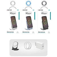 LBT Mag Stream MagSafe 15W Wireless Charging Stand with 20W PD Wall Charger - Silver