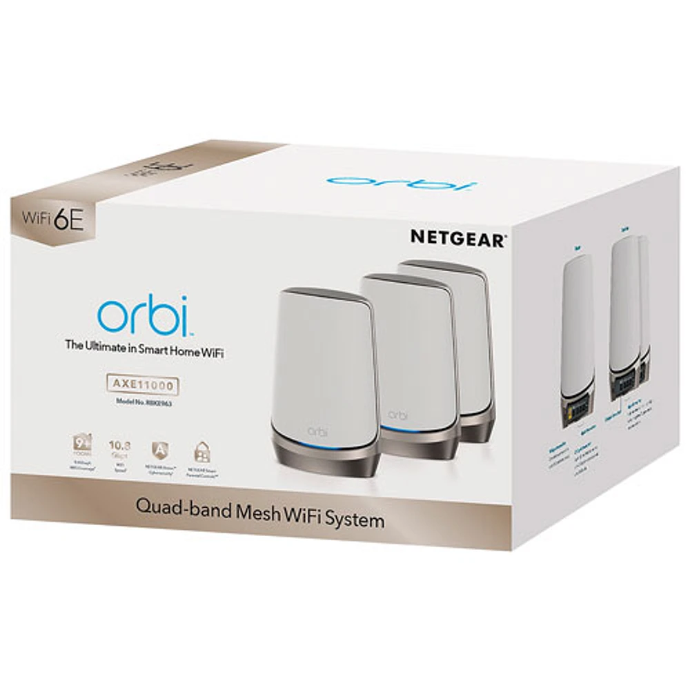 Système maison intégrale maillé Wi-Fi 6E quatre bandes 16 flux Orbi AXE11000 de NETGEAR (RBKE963) - Ensemble de 3