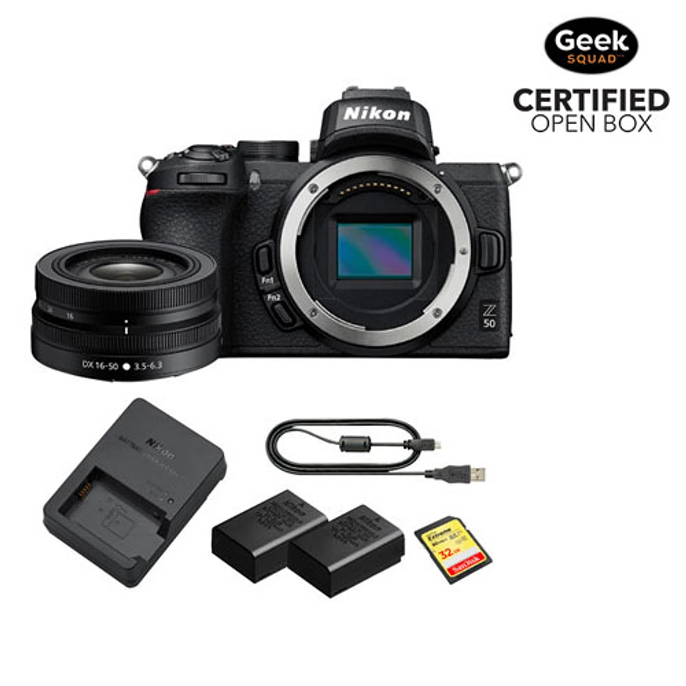 Boîte ouverte - Appareil photo sans miroir Z 50 Nikon avec objectif 16-50 mm, batterie et carte SD - Exclusivité BBY