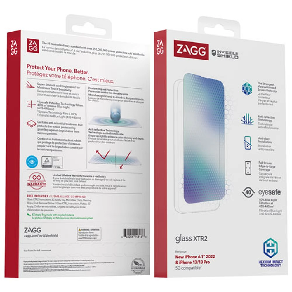 Protecteur d'écran en verre XTR2 d'InvisibleShield by Zagg pour iPhone 14/13 Pro/13