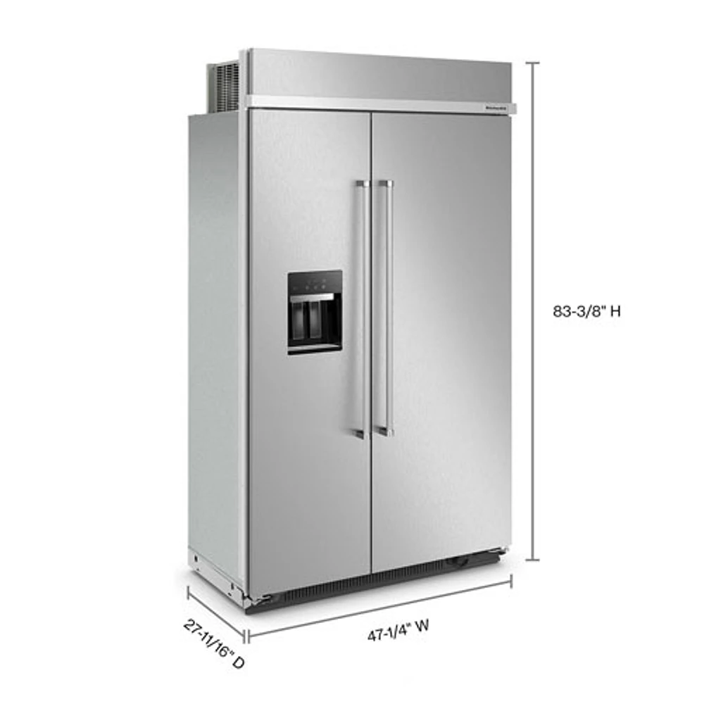 Réfrigérateur à congélateur juxtaposé 30 pi³ 48 po avec distributeur d'eau et de glaçons de KitchenAid (KBSD708MPS) - Inox