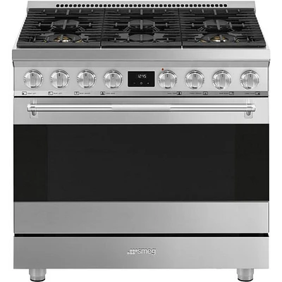 Cuisinière à gaz autonome à convection véritable 6 brûleurs 4,5 pi³ 36 po de Smeg (SPR36UGGX) - Inox