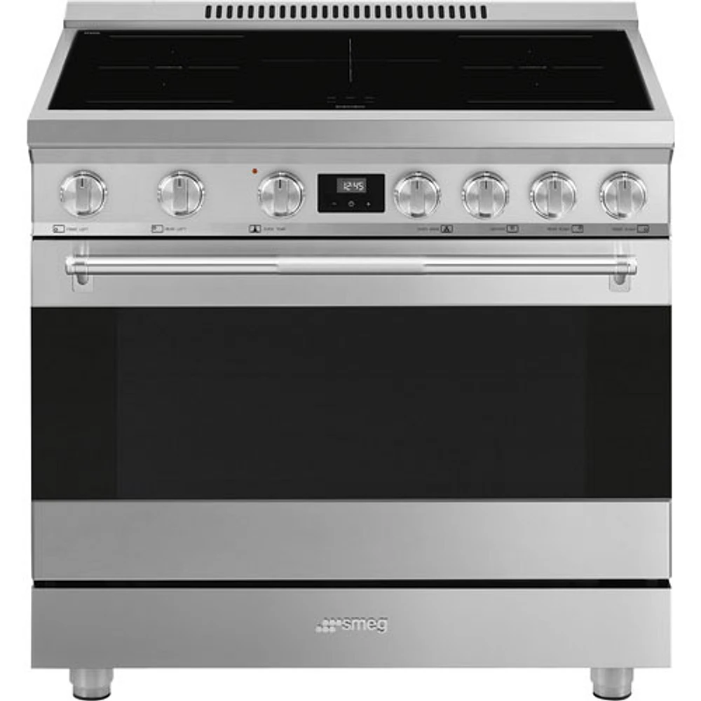 Cuisinière à induction autonome à convection véritable 5 éléments 4,5 pi³ 36 po de Smeg (SPR36UIMX) - Inox