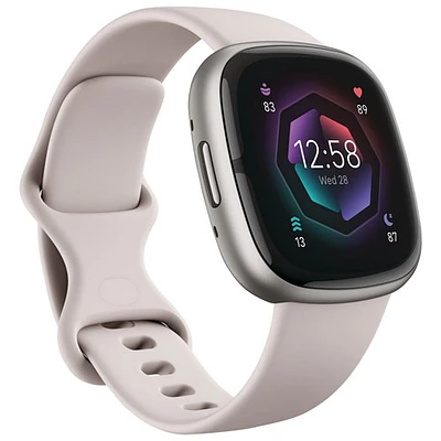 Montre intelligente Sense 2 de Fitbit avec moniteur de fréquence cardiaque - Blanc lunaire