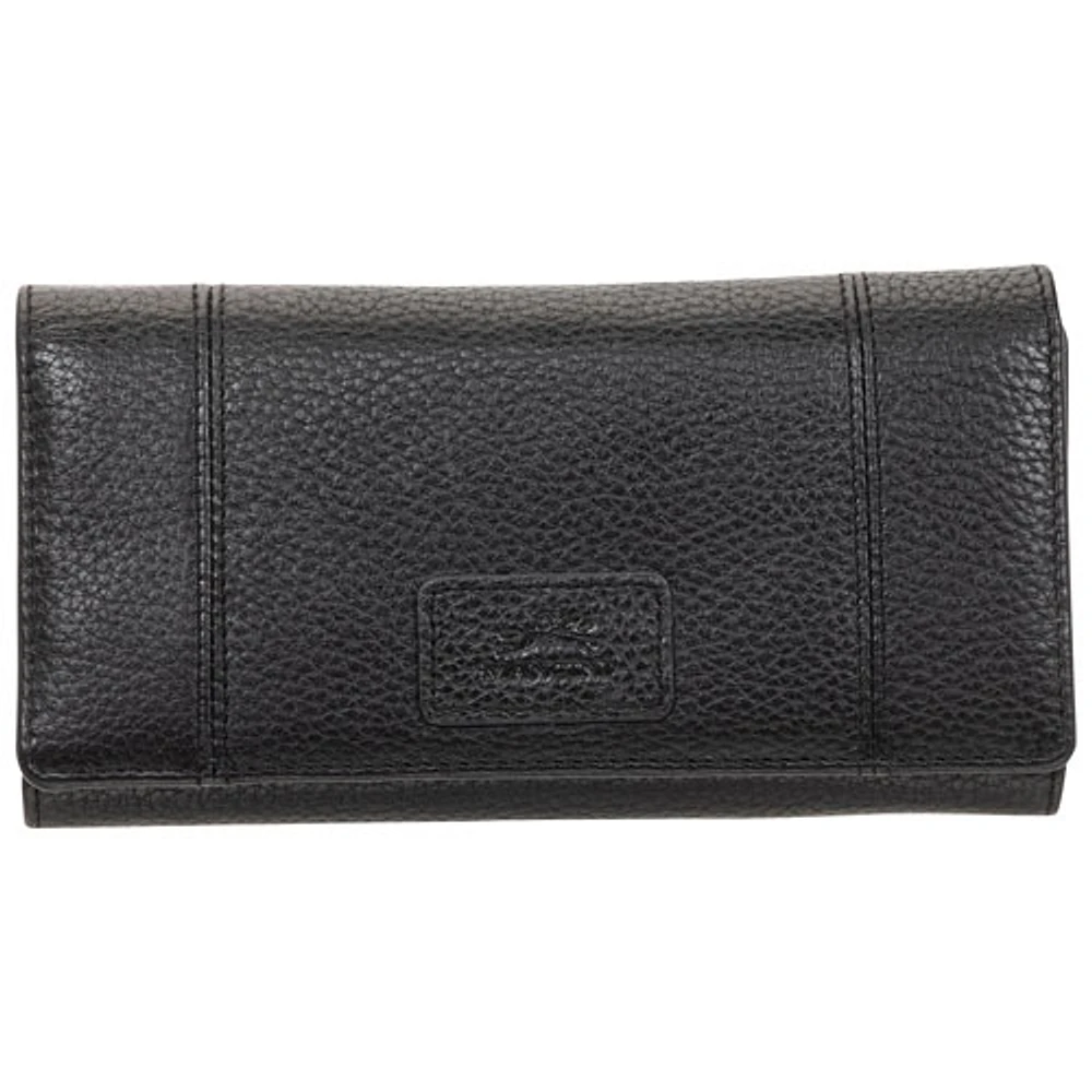 Pochette-portefeuille RFID à trois volets en cuir véritable Pebble de Mancini - Noir