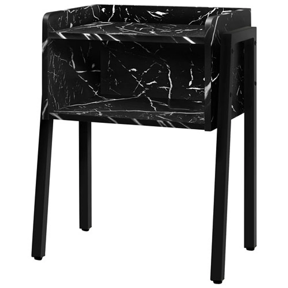 Table d'appoint rectangulaire contemporaine à 2 niveaux de Monarch - Aspect de marbre noir
