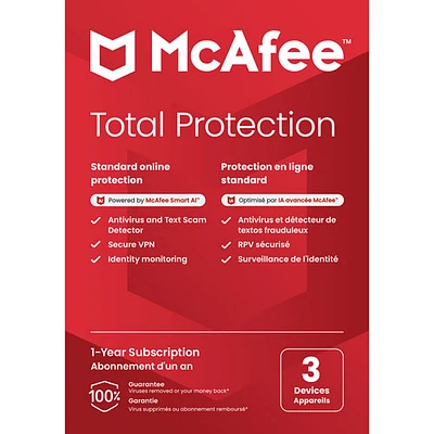 McAfee Total Protection (PC/Mac/iOS/Android) - 3 appareils - 1 an