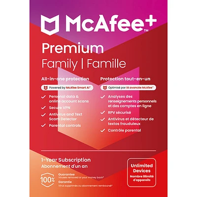 McAfee+ Premium Family (PC/Mac/iOS/Android) - Appareils illimités - 1 an