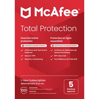 McAfee Total Protection (PC/Mac/iOS/Android) - 5 appareils - 1 an