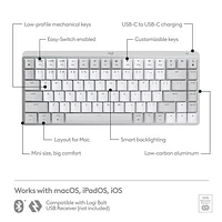 Logitech MX Mechanical Mini Bluetooth Backlit Mechanical Ergonomic Keyboard for Mac - Pale Grey