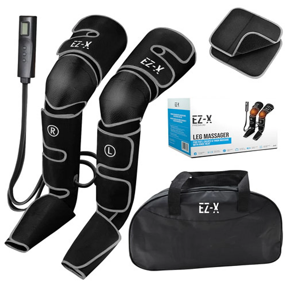 Dispositif de massage à compression d'air EZ-X Premium Air pour les jambes avec chaleur aux genoux - Gris
