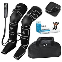 Dispositif de massage à compression d'air EZ-X Premium Air pour les jambes avec chaleur aux genoux - Gris