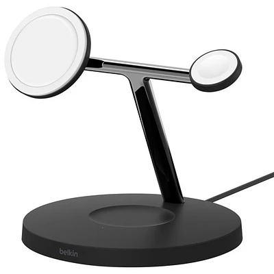 Belkin MagSafe 3-in-1 Wireless Charging Stand for iPhone 15/14/13/12, Apple Watch & AirPods - Black