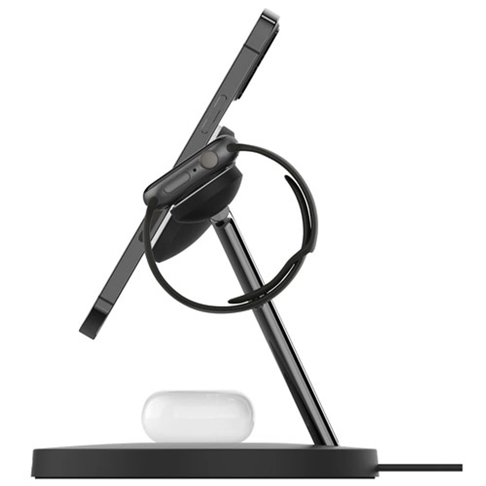 Belkin MagSafe 3-in-1 Wireless Charging Stand for iPhone 15/14/13/12, Apple Watch & AirPods - Black