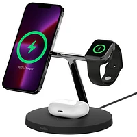 Belkin MagSafe 3-in-1 Wireless Charging Stand for iPhone 15/14/13/12, Apple Watch & AirPods - Black
