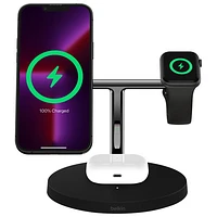 Belkin MagSafe 3-in-1 Wireless Charging Stand for iPhone 15/14/13/12, Apple Watch & AirPods - Black