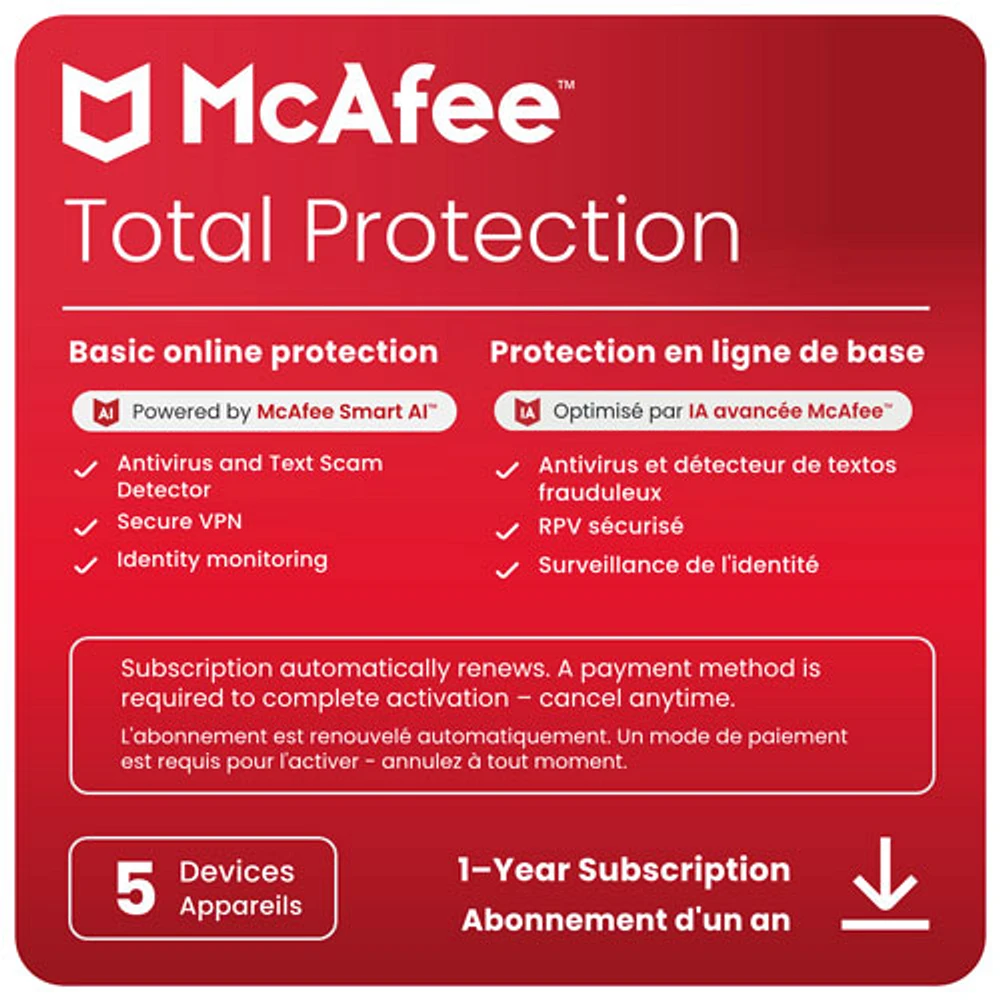 McAfee Total Protection (Windows/Mac/Android/iOS) - Devices - 1 Year