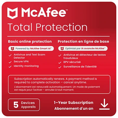 McAfee Total Protection (Windows/Mac/Android/iOS) - appareils - 1 an