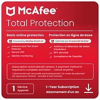 McAfee Total Protection (Windows/Mac/Android/iOS) - 1 Device - 1 Year - Digital Download