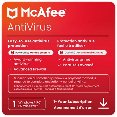 McAfee AntiVirus (Windows PC) - 1 Device - 1 Year - Digital Download