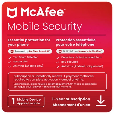 McAfee Mobile Security (Android/iOS) - 1 appareil - 1 an - Téléchargement numérique