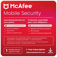 McAfee Mobile Security (Android/iOS) - 1 Device - 1 Year - Digital Download
