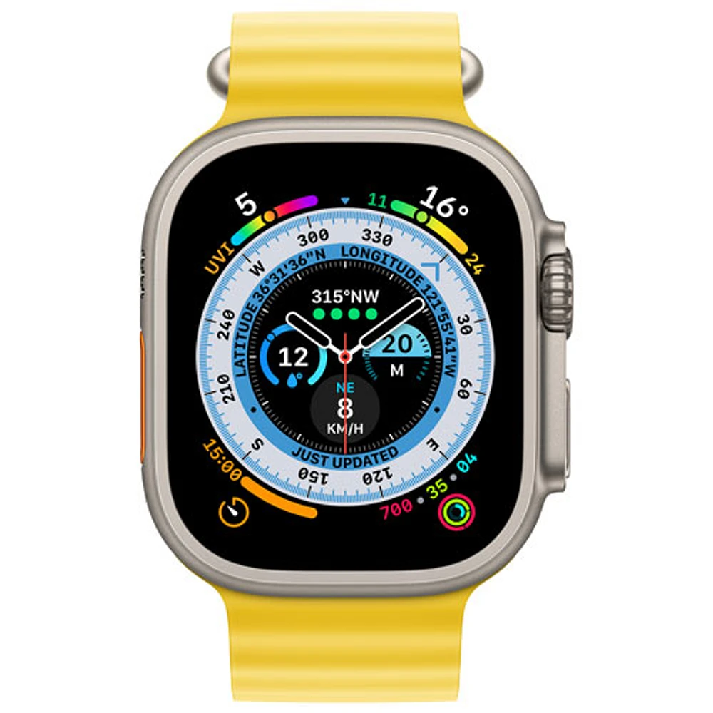 Apple Watch Ultra (GPS + Cellular) avec boîtier de 49 mm en titane et bracelet océan jaune de TELUS - Financement mensuel