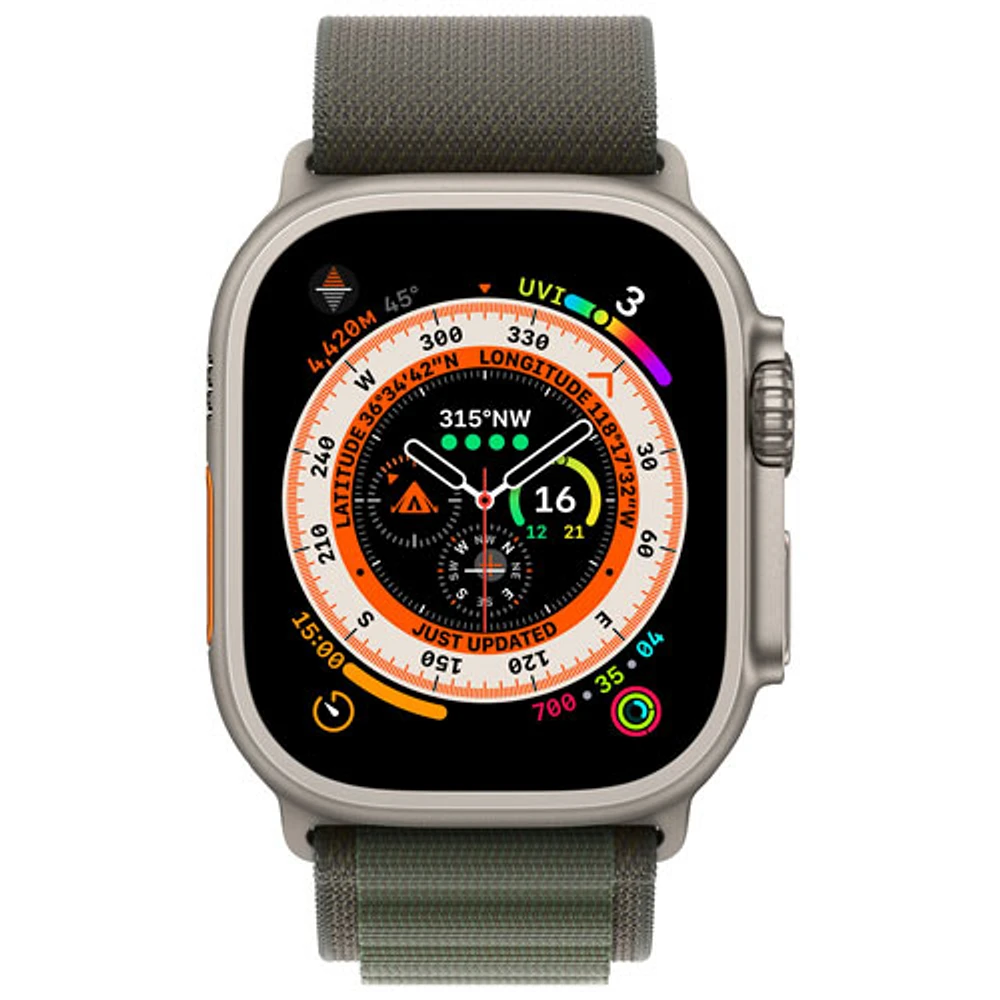Apple Watch Ultra (GPS + Cellular) avec boîtier de 49 mm en titane et bracelet alpin vert de TELUS - Grand - Financement mensuel