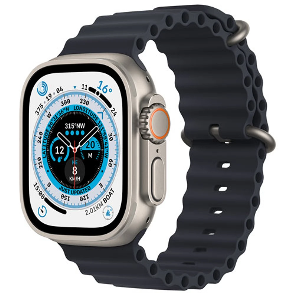 Apple Watch Ultra (GPS + Cellular) avec boîtier de 49 mm en titane et bracelet océan minuit de Rogers - Financement mensuel
