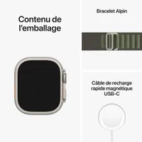 Apple Watch Ultra (GPS + Cellular) avec boîtier de 49 mm en titane et bracelet alpin vert de TELUS - Petit - Financement mensuel
