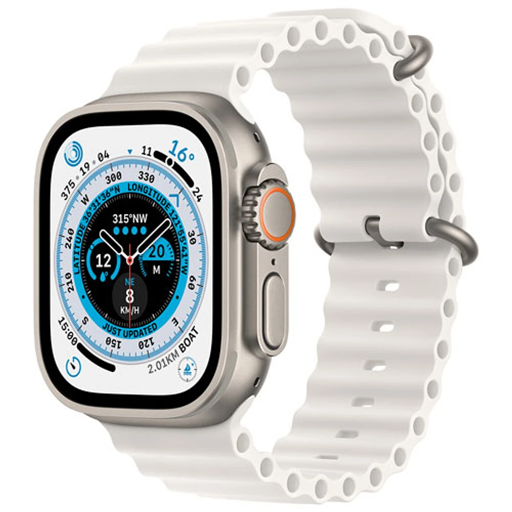 Apple Watch Ultra (GPS + Cellular) avec boîtier de 49 mm en titane et bracelet océan blanc de Rogers - Financement mensuel
