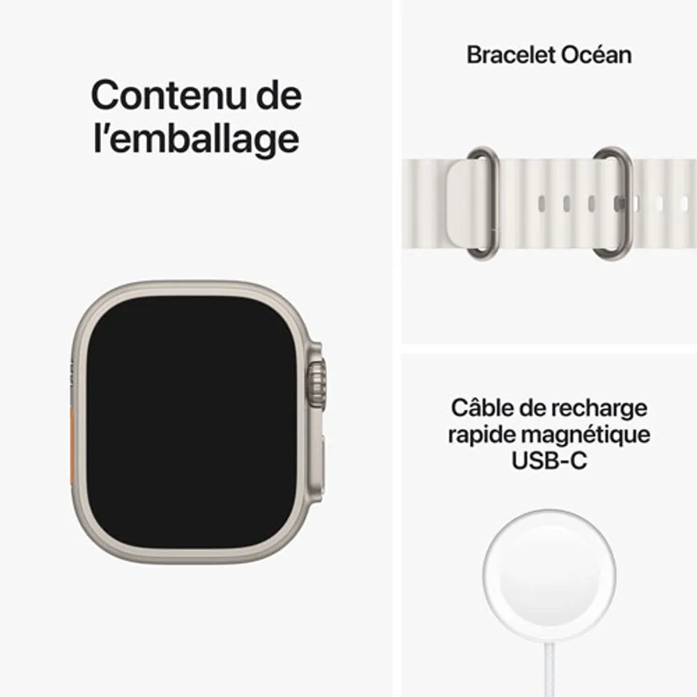 Apple Watch Ultra (GPS + Cellular) avec boîtier de 49 mm en titane et bracelet océan blanc de Rogers - Financement mensuel