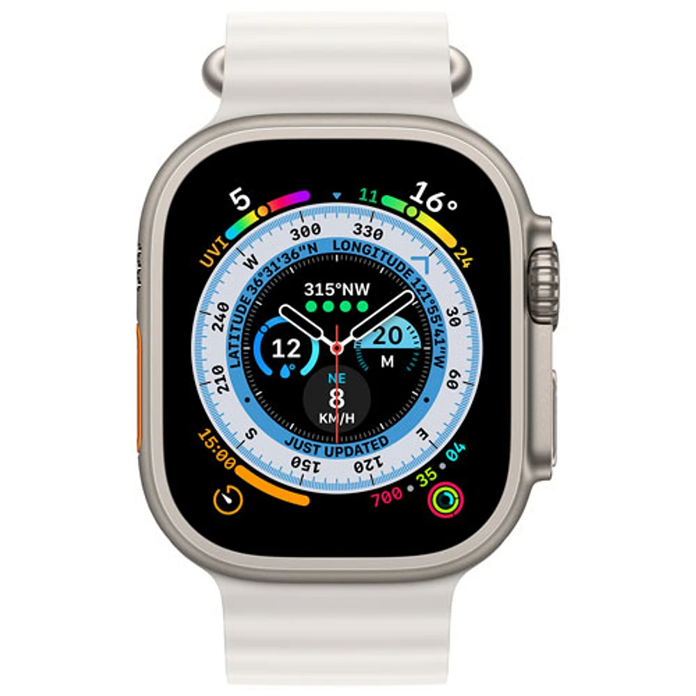 Apple Watch Ultra (GPS + Cellular) avec boîtier de 49 mm en titane et bracelet océan blanc de TELUS - Financement mensuel