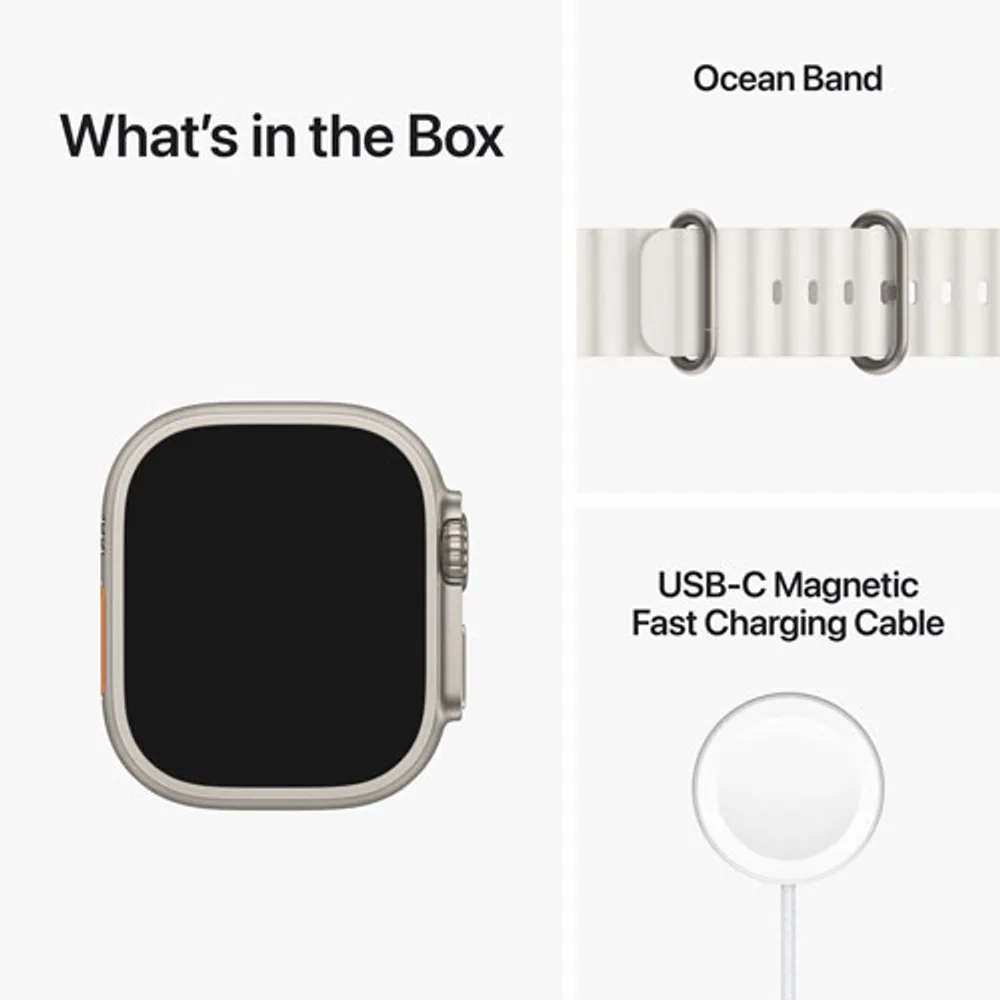 Apple Watch Ultra (GPS + Cellular) avec boîtier de 49 mm en titane et bracelet océan blanc de TELUS - Financement mensuel