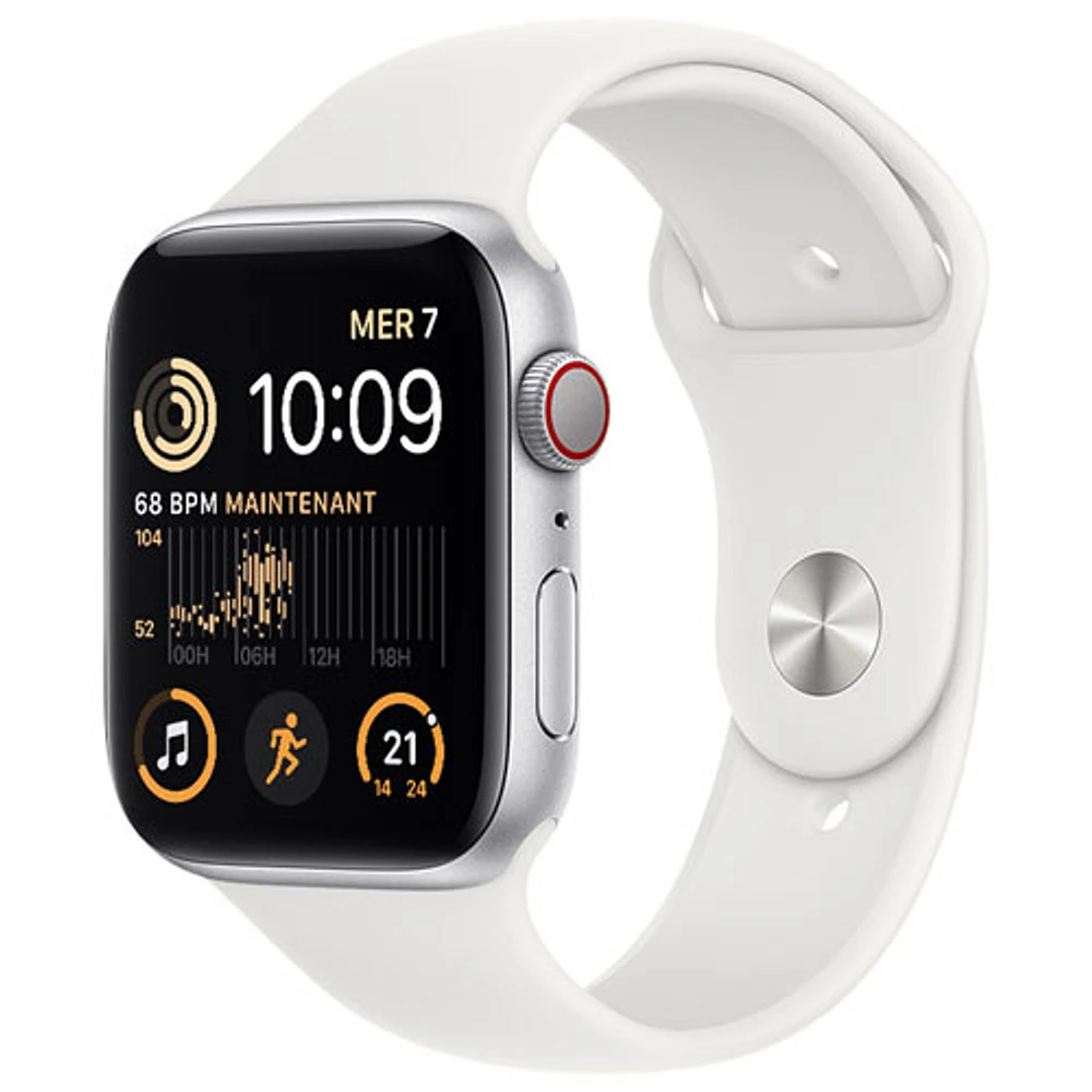 Rogers Apple Watch SE (GPS + Cellular) 44mm Silver Aluminum Case with White Sport Band (2022) - Monthly Financing