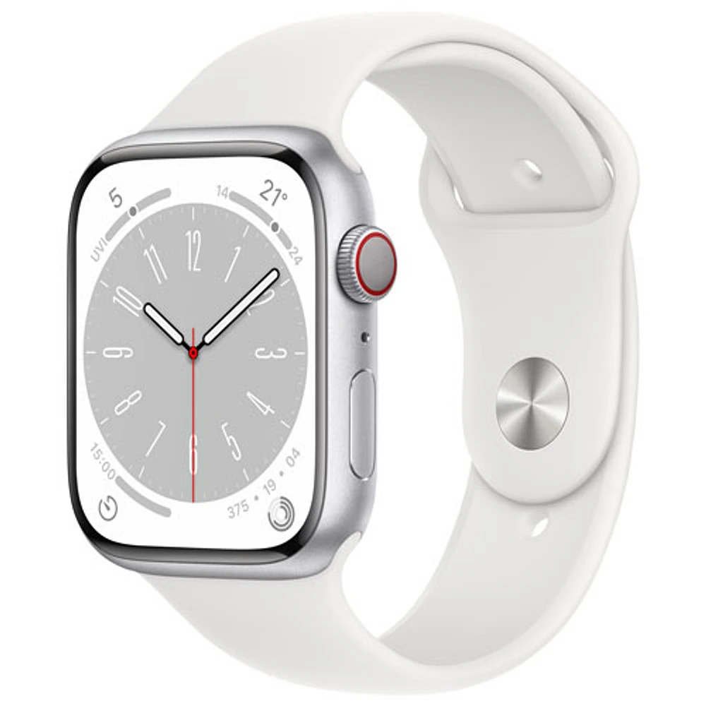 TELUS Apple Watch Series 8 (GPS + Cellular) 45mm Silver Aluminum Case w/ White Sport Band - M/L - Monthly Financing