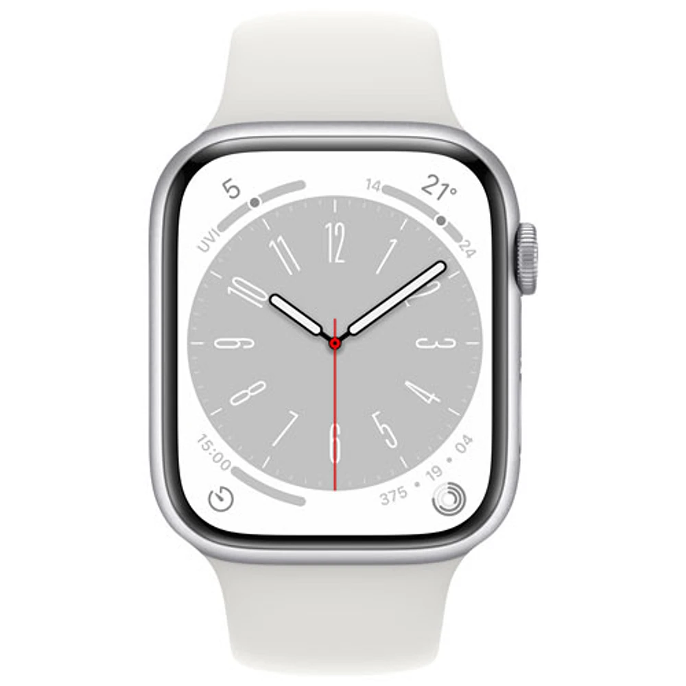 Freedom Mobile Apple Watch Series 8 (GPS + Cellular) 45mm Silver Aluminum Case w/ White Sport Band - M/L - Monthly Tab Payment